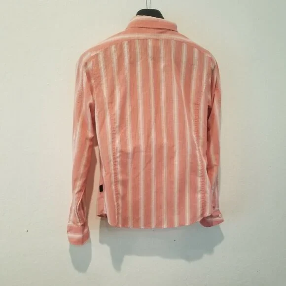 Patagonia Top Women Sz 8 Long Sleeve Button Down Shirt Lightweight Striped Peach - Picture 2 of 7